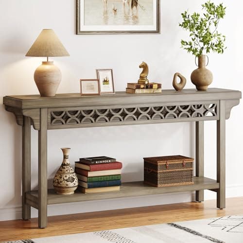 Tribesigns 70.8-Inch Solid Wood Long Console Table, Farmhouse Entryway Table with Storage, Narrow Sofa Table Grey Couch Table for Living Room Entryway Hallway (Gray) - Image 1