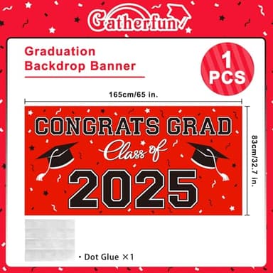 2025 Graduation Party Plastic Backdrop - 65" x 32.7" Congrats Grad Banner in Red, Large Class of 2025 Decorations, Photography & Grad Party Supplies - Image 2