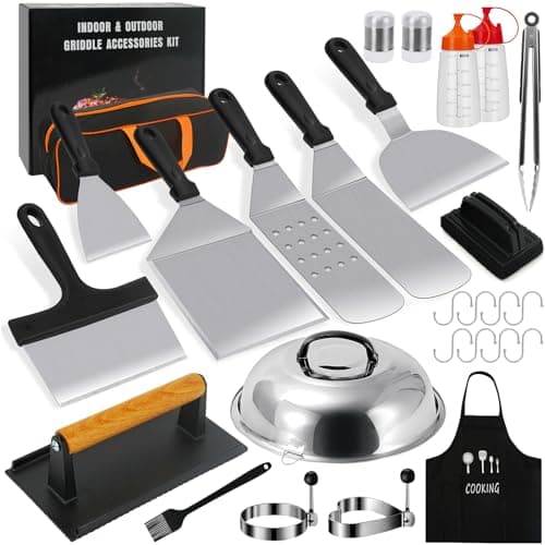 Griddle Accessories Kit, 27PCS Flat Top Grill Accessories for Blackstone and Camp Chef, Professional Grill Spatula Set with Burger Press, Basting Cover, Tongs for Outdoor BBQ… - Image 1