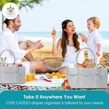Cute Castle 2 Pack Diaper Caddy Organizer - Portable Baby Caddy Organizer with Handle, Nursery Storage Bin and Car Organizer - Grey - Image 5