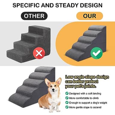 CiWiVOKi Dog Stairs for Bed, 5 Tier Dog Steps for Couch and High Bed, Non-Slip Pet Stairs, 24" High Sofa Foam Ramp - Best for Small Pets, Older Cats with Joint Pain - Image 2
