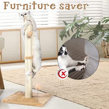 ANWA 32" Tall Cat Scratching Posts for Indoor Cats, 3-in-1 Vertical Cat Scratching Post with Plush Toys, Premium Sisal Post for Cats at All Ages with Reinforced Stable Base, Beige - Image 6