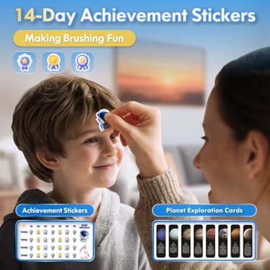 Kids Electric Toothbrush Rechargeable Age 3-5-6-12-18 Year Old, Sonic Toothbrush Kids with Timer 3 Modes 4 Vibrating Heads Habit Stickers Tooth Brush for Girls Boys and Childrens (Astronaut Black) - Image 6