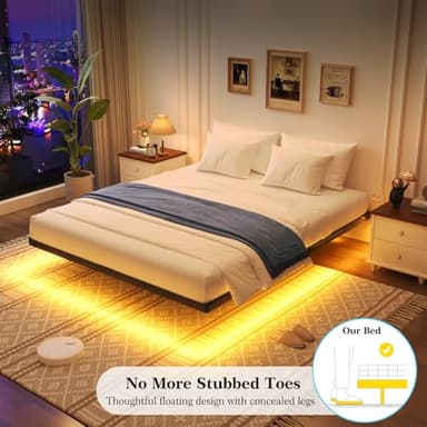 Floating Bed Frame Queen Size, Queen Bed Frame with Smart LED Lights, Heavy Duty Modern Metal Platform Bed No Box Spring Needed - Easy Assembly and Noise Free - Image 3