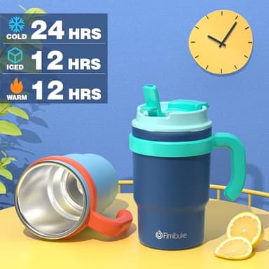 Fimibuke 16oz Kids Insulated Tumbler with Handle & Straws - 2 Pack BPA FREE 18/8 Stainless Steel Toddler Cups with Sip/Swig 2-in-1 Lids, Leak Proof Kid Drinking Cup Travel Mugs for Children Boys Girls - Image 6