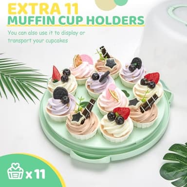 Ohuhu Cake Carrier with Lid and Handle, BPA-Free Cake Containers Cake Holder for 10 inch Cake with 2 Handles Cupcake Carrier - Plastic Cover Two Sided Base for Transport Pies Nuts Fruit Perfect Gifts - Image 3