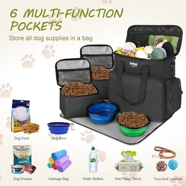 Dog Travel Bag Airline Approved–Pet Travel Tote with Collapsible Bowls,Food Containers & Feeding Mat–Multi-Pocket Organizer for Dogs & Cats, Durable & Water-Resistant for Hiking,Trips,Outdoors - Image 4