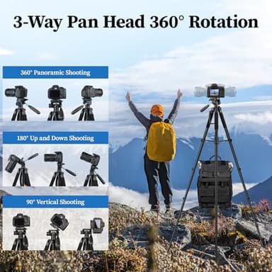 JOILCAN Tripod Camera Tripods, 74" Tripod for Camera Phone Video Recording, Heavy Duty Cameras Tripod Stand, Professional Travel DSLR Tripods Compatible with Canon iPhone, Max Load 15 LB - Image 5