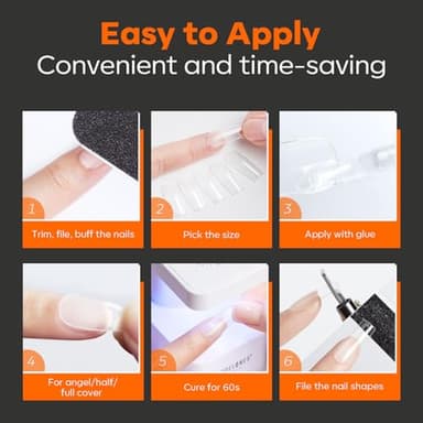 modelones Extra Short Almond Nail Tips, Pre-shaped Tips x Gel Soft Fake Nails False Acrylic Clear Full Cover Press on Extension Kit x Gel Manicure DIY at Home 216PCS 12Sizes - Image 9