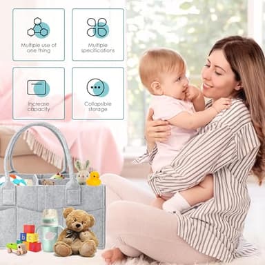 Cute Castle 2 Pack Diaper Caddy Organizer - Portable Baby Caddy Organizer with Handle, Nursery Storage Bin and Car Organizer - Grey - Image 3
