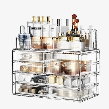 ZHIAI Stackable Storage Drawers, Acrylic Bathroom Counter Organizer Clear Makeup Organizers for Vanity, Kitchen Cabinets, Bathroom, Undersink, Home Organization and Storage (2Top 3 Drawers,) - Image 7