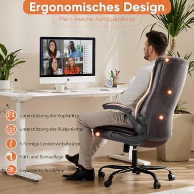 Sweetcrispy Computer Gaming Chair, Ergonomic High Back Heavy Duty Task Desk Office Chairs with Wheels, Flip-up Arms, Adjustable Height, PU Leather, Brown - Image 5