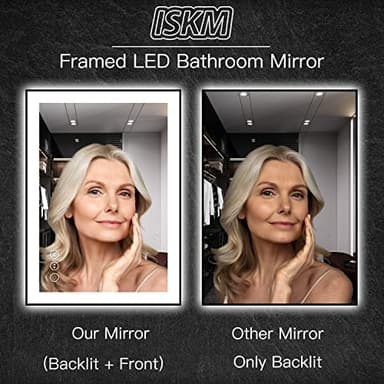 ISKM Framed LED Mirror for Bathroom 72"x36", Dimmable LED Bathroom Mirror with Lights, Anti-Fog, Front and Backlit Lighted Mirror 3-Colors, Shatterproof, Memory Function - Image 4