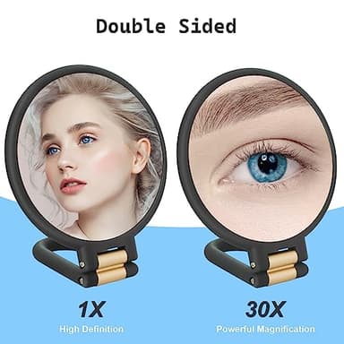 Sifolo 30x Magnifying Mirror, Travel Hand Mirrors with Handle - Double Side Handheld Mirror with 1X 30X Magnification & Adjustable Handle/Stand, Hand Held Foldable Travel Mirror for Makeup(Black) - Image 2