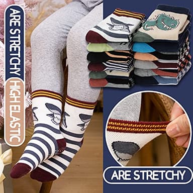 ANTSANG Baby Boys Grips Socks Kids Toddlers Infants Non Slip/Anti Skid Crew Cotton Socks 12 Pairs (Brown Striped(12 Pairs),5-8 Y) - Image 2
