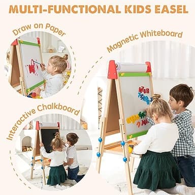 Tiny Land Easel for Kids with 2 Drawing Paper Roll, Adjustable Kids Art Easel, Learning-Toy for 3,4,5,6,7,8 Years Old Boy & Girls, Wooden Chalkboard & Magnetic Whiteboard & Painting Paper Stand - Image 2