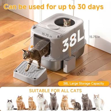 Stainless Steel Cat Litter Box with Lid, XL Extra Large Metal Litter Box for Big Cats, 180° Flip Cover Enclosed Top Entry Litter Boxs with High Sided Enclosure & Scoop, Non-Sticky, Anti-Leakage - Image 3
