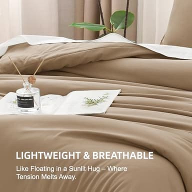 Litanika Comforters Taupe Super King Size, 3 Pieces Lightweight Solid Bedding Set & Collections, All Season Fluffy Bed Set (120x120In Comforter & 2 Pillowcases) - Image 6