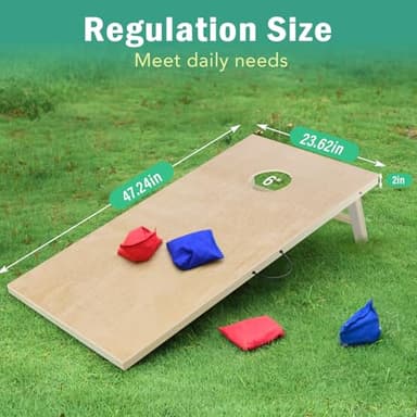 Solid Wood Cornhole Board Set, 4 ft x 2 ft Regulation Size Corn Hole Game Set for Adults with Set of 8 Corn Hole Toss Bags and Carrying Case - Image 2