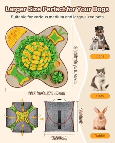 HOPET Snuffle Mat for Dogs Large Breed, 28.3''x28.3'' Interactive Puzzle Dog Food Mat, Easy to Clean, Durable, Mental Stimulation & Slow Feeding Game for All Breeds - Image 4