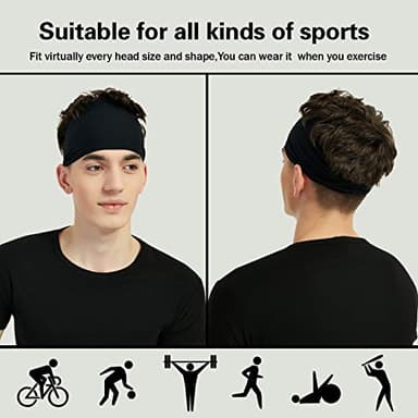 Pilamor Sports Headbands for Men (5 Pack),Moisture Wicking Workout Headband, Sweatband Headbands for Running,Cycling,Football, Yoga,Hairband for Women and Men(Gray, Green, White, Blue, Black) - Image 3