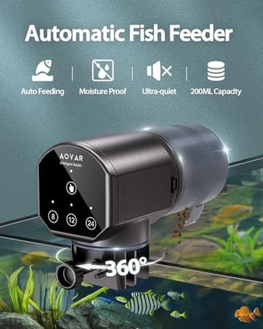 Automatic Fish Feeder Dispenser for Aquarium: 200ml Large Capacity Auto Feeders for Small Tank Turtle Betta Koi - Battery Food Feeding Timer for Flakes Pellet Vacation Weekend Day - Image 2