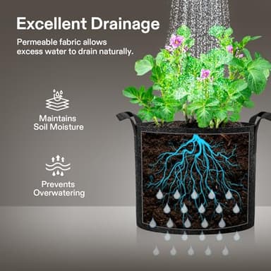 VIVOSUN 5-Pack 15 Gallon Plant Grow Bags, Heavy Duty Thickened Nonwoven Fabric Pots with Handles - Image 5