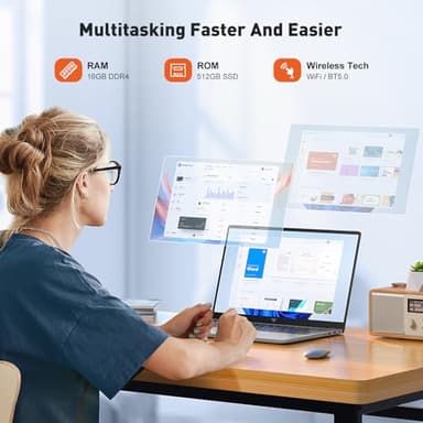 KAIGERR Laptop, 2025 Laptop with Intel Quad-Core Processor(Up to 3.6GHz), 16GB DDR4 512GB SSD Laptop Computer, Windows 11 Laptop, 15.6" IPS 1080P, Metal Shell, USB3.2, Long Battery Life - Image 2