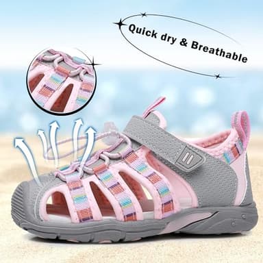 Apakowa Kids Girls Sandals Summer Outdoor Athletic Double Strap Closed-Toe Beach Sandals Sport (Toddler/Little Kid) - Image 3