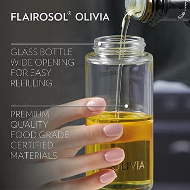 FLAIROSOL OLIVIA. The Original Advanced Oil Sprayer for Cooking, Kitchen, Salads, BBQs, Continuous Spray with Portion Control, 130ml Glass Olive Oil Sprayer(White Print) - Image 7