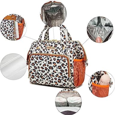 FHELAD Small Diaper Backpack, Leopard Print Insulated Diaper Bag, Multiple Pockets Stroller Accessory, Comfortable Handle for Moms, Stylish Pañaleras para Bebe, Perfect Baby Carrier Bag - Image 4
