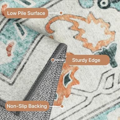 GENIMO 8x10 Area Rugs for Living Room, Machine Washable Non Slip Vintage Rugs, Low Pile Lightweight Chenille Print Rug for Bedroom, Dining Room, Home Office, Turquoise - Image 6