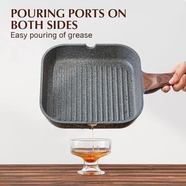 SENSARTE Nonstick Grill Pan for Stove Tops, Versatile Griddle Pan with Pour Spouts, Square Grill Pan for Big Cooking Surface, Durable Grill Skillet for Indoor & Outdoor Grilling. PFOA Free, 11 Inch - Image 5