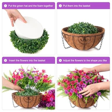 Artificial Fake Hanging Flowers Plants Basket for Outdoor Outside, 14 BundlesFaux Silk Colorful Daisy Fern in Planter UV Resistant Look Real for Porch Patio Garden Yard Home Decoration - Image 5
