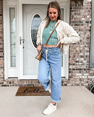 GRAPENT Women's Elastic Waist Jeans High Waisted Jeans for Women Stretchy High Waisted Flare Jeans for Women Jeans for Women Trendy Color Azure Mood Size 16 Size 18 - Image 6