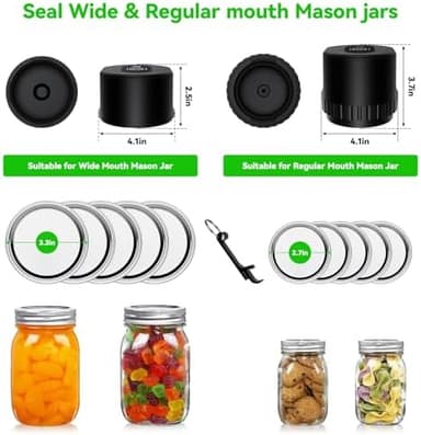 Mason Jar Vacuum Sealer-Electric Sealer for Regular and Wide Mouth Jars, Vacuum Sealer Kit for Food Storage, One Button Start, Quick Sealing and Automatic Stop, with Opener & 5 Pairs of Lids - Image 7