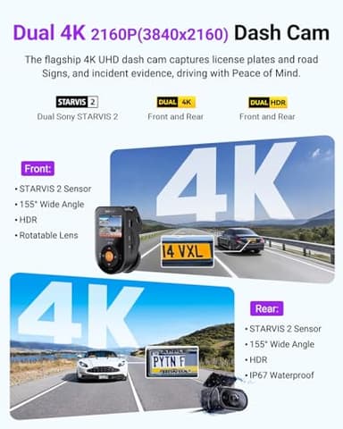 Vantrue S1 Pro Max AI Dash Cam 4K+4K with ADAS, Dual STARVIS 2 Dash cam Front and Rear, 2 Channel HDR Dashcam, PlatePix Night Vision, 5G WiFi, Voice Control, GPS, 24H Buffered Parking Mode, 1TB Max - Image 3