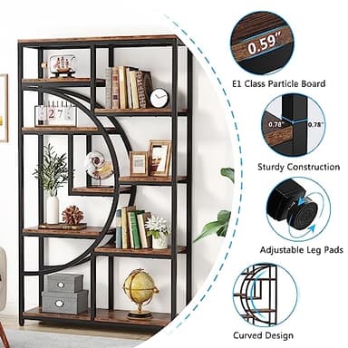 Tribesigns Bookshelf, Industrial 5 Tier Etagere Bookcase, Freestanding Tall Bookshelves Display Shelf Storage Organizer with 9-Open Storage Shelf for Living Room, Bedroom - Image 5