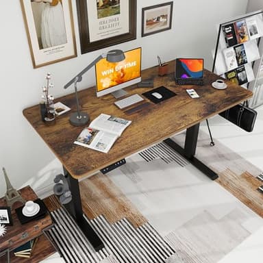 Win Up Time Standing Desk Adjustable Height- 40 x 24 Inches Whole Piece Desktop Stand Up Desk, Electric Standing Desk, Sit to Stand Desk for Home Office Computer Desk, Rustic Brown - Image 2
