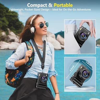 4K Digital Camera for Photography Autofocus, Upgraded 64MP WiFi Vlogging Camera for YouTube with 3" 180° Flip Screen, 16X Zoom, Compact Travel Cameras for Beginners with 32GB Card, 2 Batteries, Black - Image 5