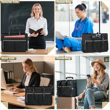 RAINSMORE Laptop Bag for Women 15.6Inch Teacher Tote Bag Work Bags for Women Nurse Bag Professional Laptop Tote Computer Messenger Laptop Briefcase Large Handbag for Office College Nursing, Black - Image 2