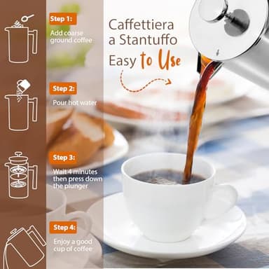 34oz French Press Coffee Maker, 1000ml Stainless Steel Double Insulated Cafetiere 8 Cup Espresso Coffee Press, Portable Coffee Plunger Pot for Home, Office, Camping - Image 5