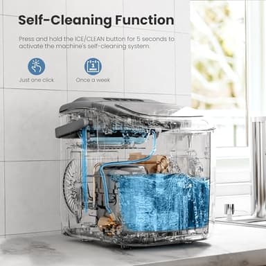 Portable Countertop Ice Maker Machine with Handle, 9 Bullet-Shaped Ice Cubes Ready in 6 Mins, 26Lbs/24H, Self-Cleaning Function with Ice Scoop and Basket for Home/Kitchen/Party (Grey) - Image 3