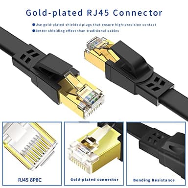 Qiuean Cat8 Ethernet Cable 200FT, Outdoor & Indoor,High Speed LAN Network Cable 40Gbps, 2000Mhz with Gold Plated RJ45 Connector - Black, 200ftBk - Image 5