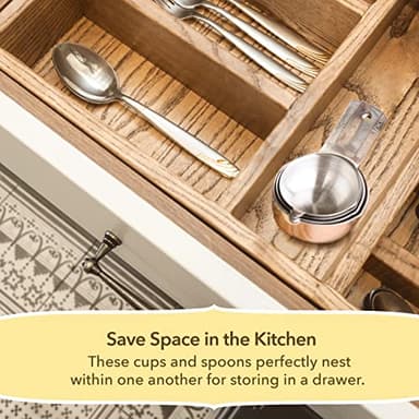 Measuring Cups and Spoons Set of 15, Stackable Cups, Long Handle with Leveler Fits Narrow Jars, 304 Premium Stainless Steel, Kitchen Gadgets for Liquid & Dry Ingredients Cooking Baking - Image 4