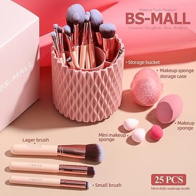 BS-MALL Makeup Brushes Premium Synthetic Foundation Powder Concealers Eye Shadows 18 Pcs Brush Set with 5 sponge & Holder Sponge Case (A-Pink) - Image 5