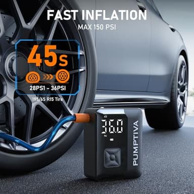 Tire Inflator Portable Air Compressor, 150 PSI Portable Electric Bike Pump Auto Shut-Off Cordless Car Tire Air Pump with Accurate LCD Display LED Light for Car, Motorcycle, Bicycle, Bike, Ball - Image 2