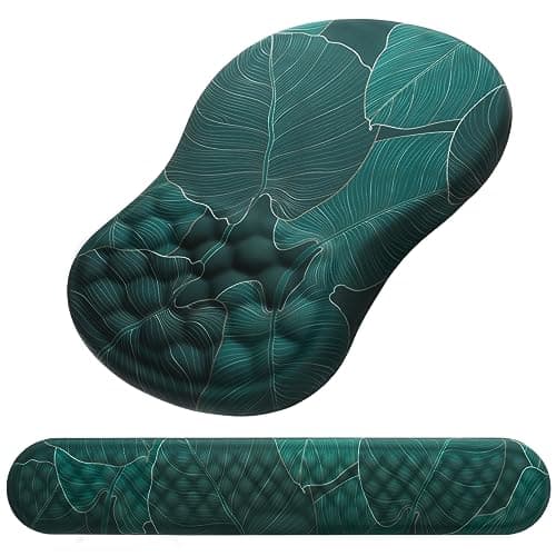 Mouse Pad Wrist Support, Laokiiy 2 in1 Keyboard Wrist Rest+ Ergonomic Mouse Pad, Non-Slip Wrist Rest for Computer Keyboard, Made Easy Typing & Relieve Wrist Pain(Banana Leaf Green) - Image 1
