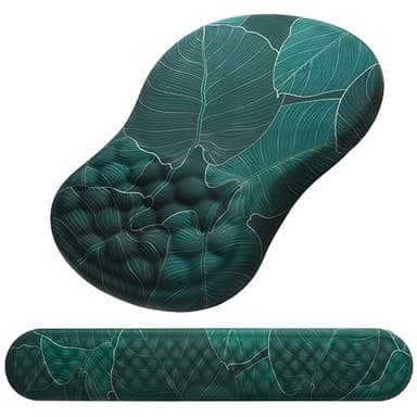 Mouse Pad Wrist Support, Laokiiy 2 in1 Keyboard Wrist Rest+ Ergonomic Mouse Pad, Non-Slip Wrist Rest for Computer Keyboard, Made Easy Typing & Relieve Wrist Pain(Banana Leaf Green) - Image 1