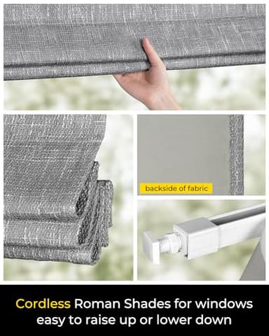 No Tools No Drill Cordless Roman Shades for Indoor Windows 100% Blackout, for Window Size 42" W × 64" H Charcoal - Image 5